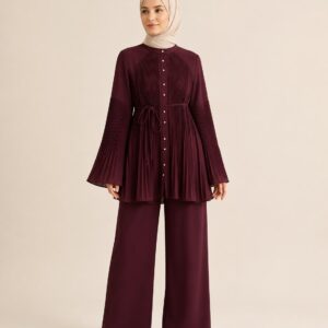 Pileli Pantolon Takım Bordo
