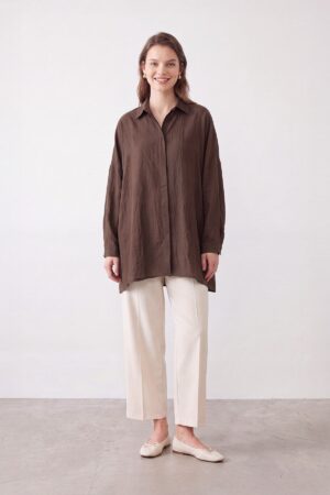 Basic Oversize Gömlek - KAHVERENGİ