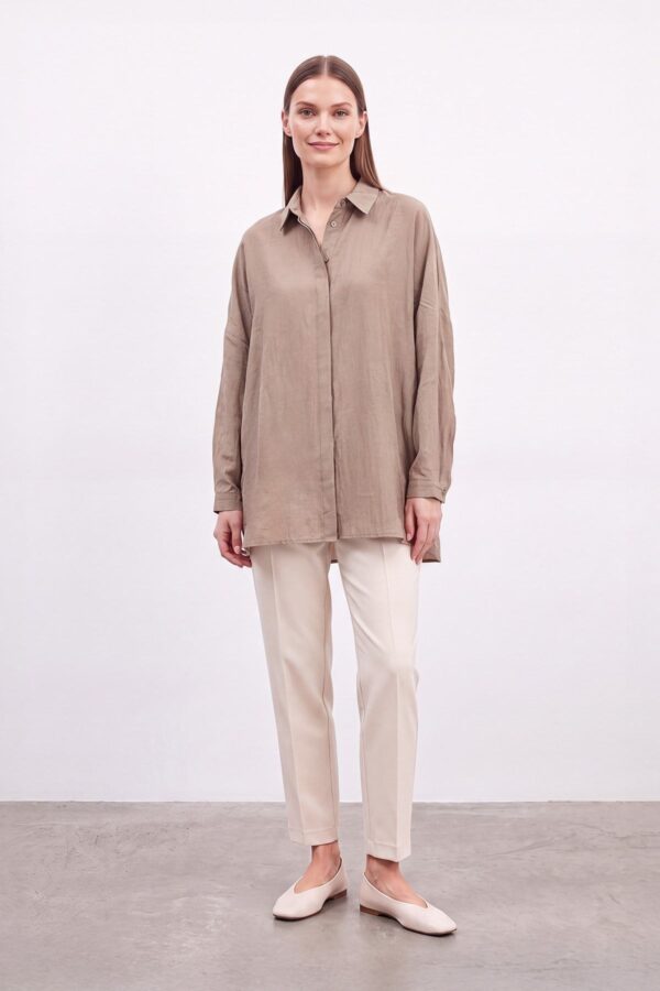 Basic Oversize Gömlek - VİZON